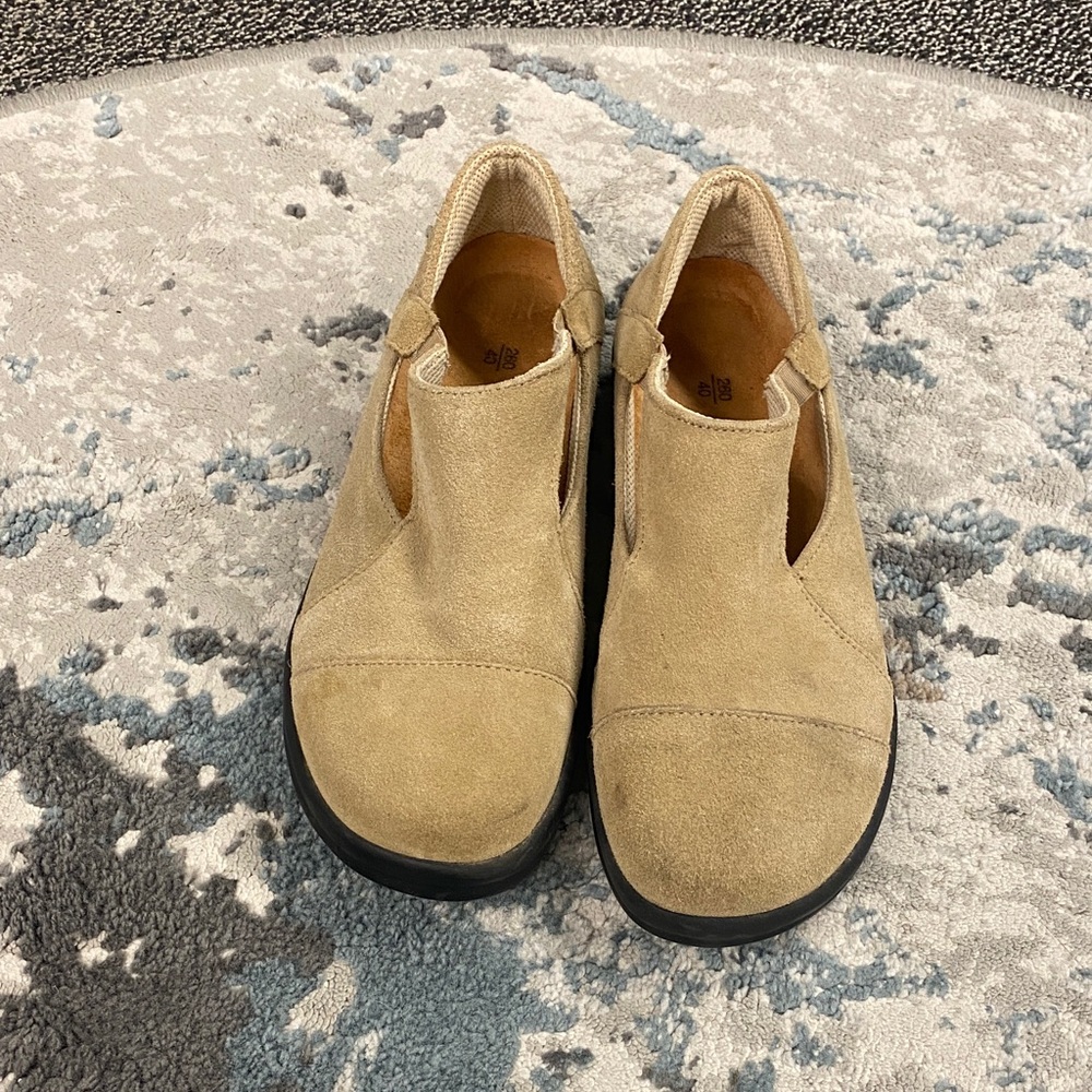 Tan Suede Slip-On Shoes footprints by Birkenstock size 40 us 9